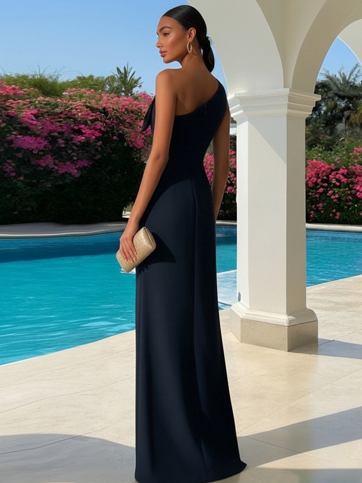 Satin One Shoulder Evening Dresses with Bow
