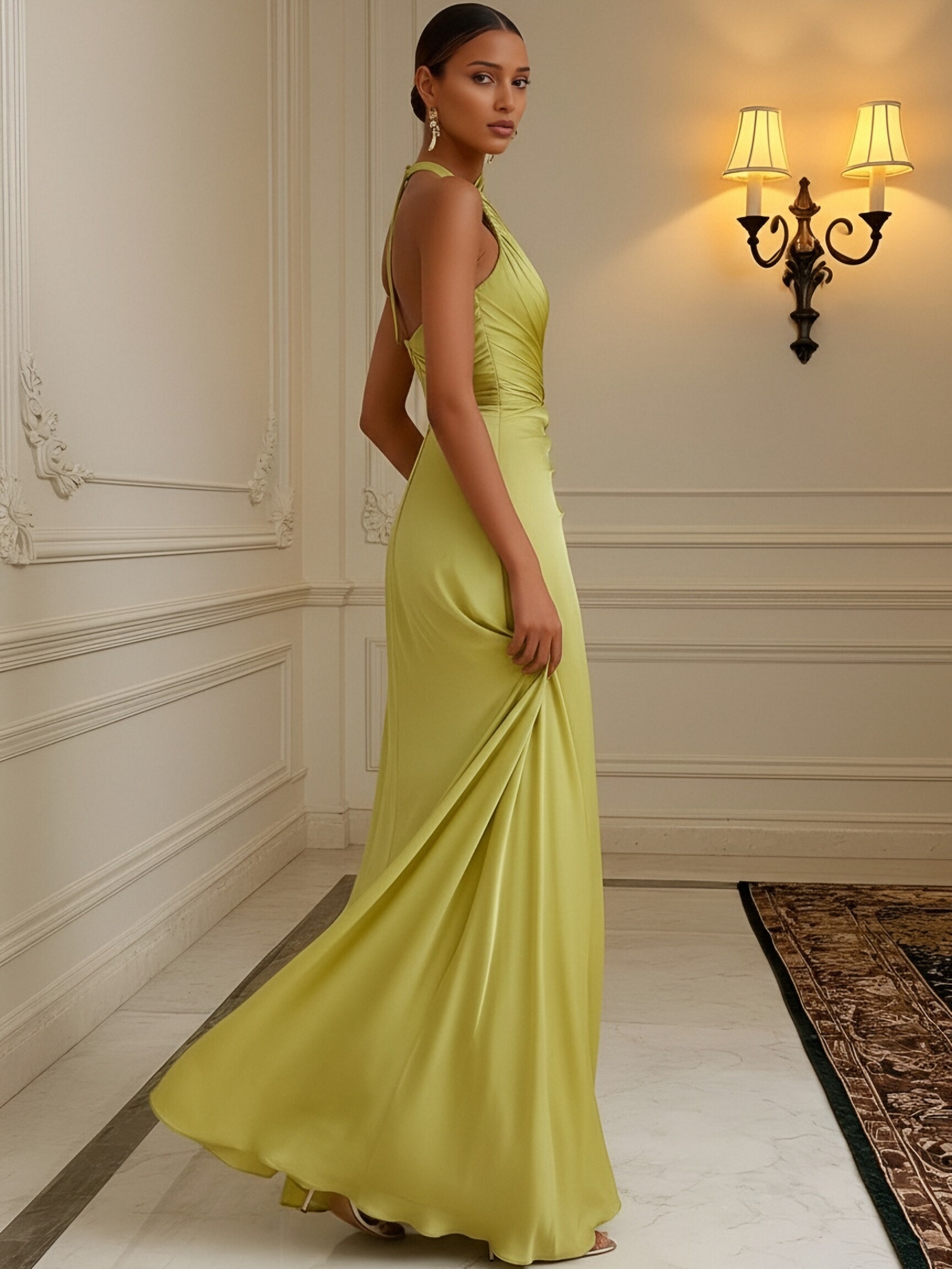 Satin One Shoulder Evening Dresses with Pleats