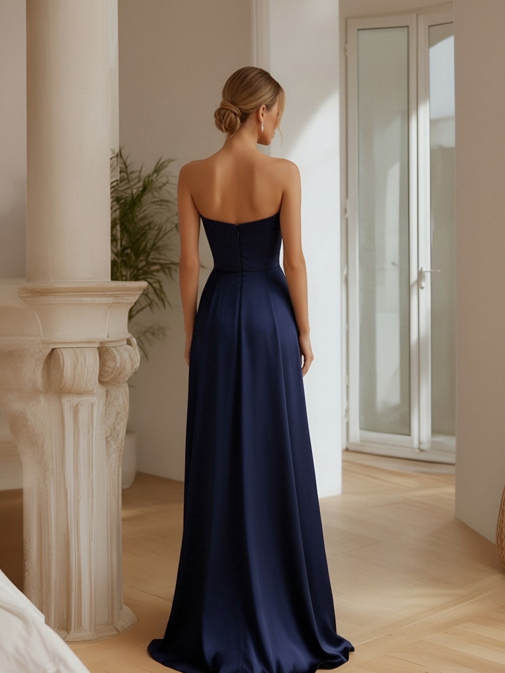 Silk Satin Strapless Corset Evening Dresses with Pleats