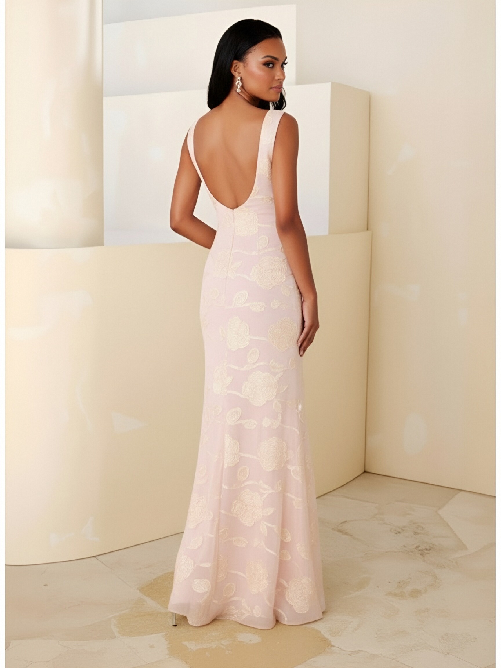 Square Neck Evening Dresses with Flower