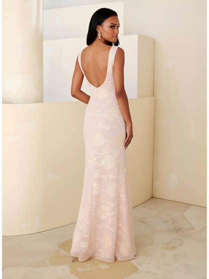 Square Neck Evening Dresses with Flower