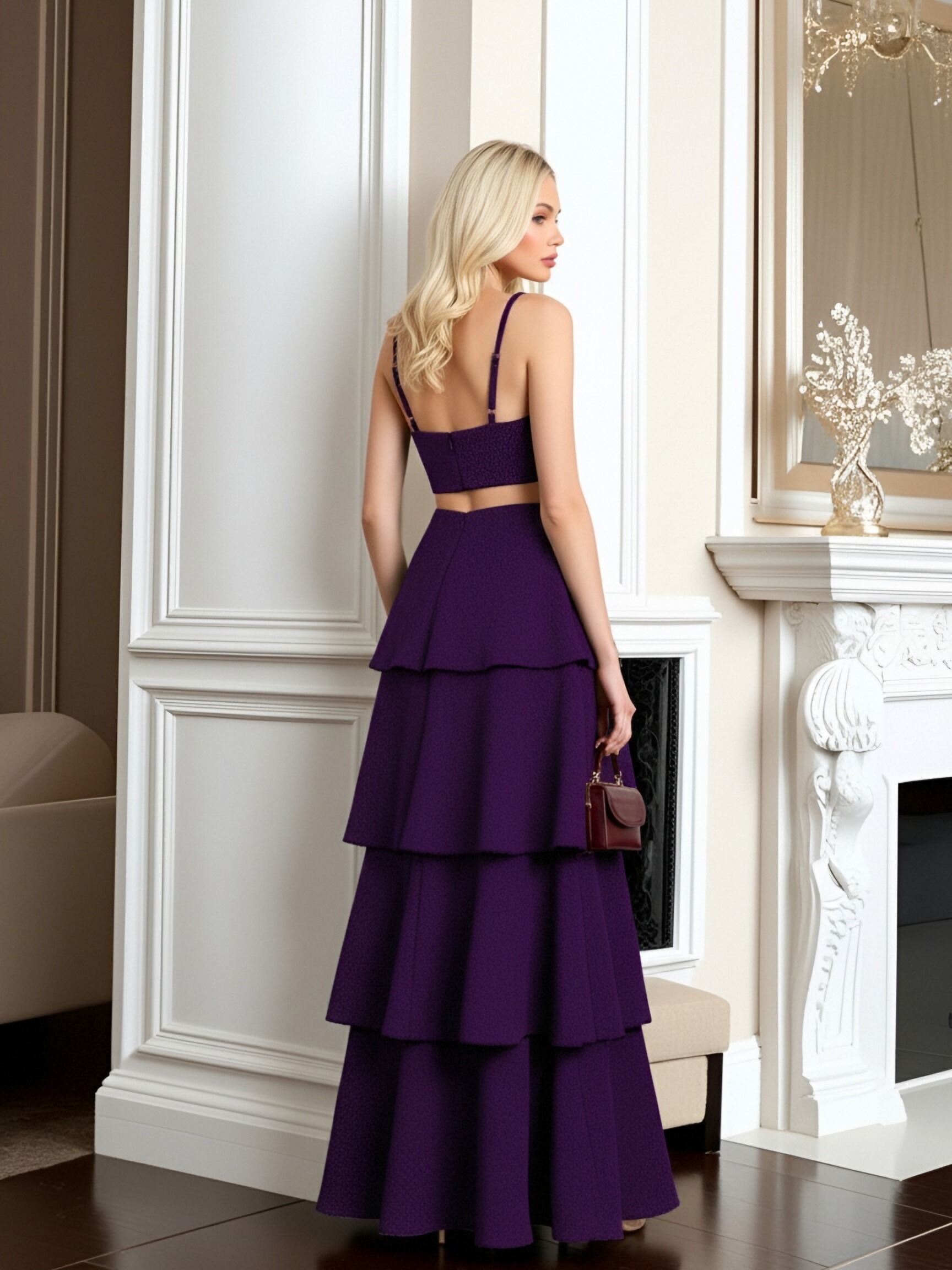 Chiffon V Neck Evening Dresses with Ruffles