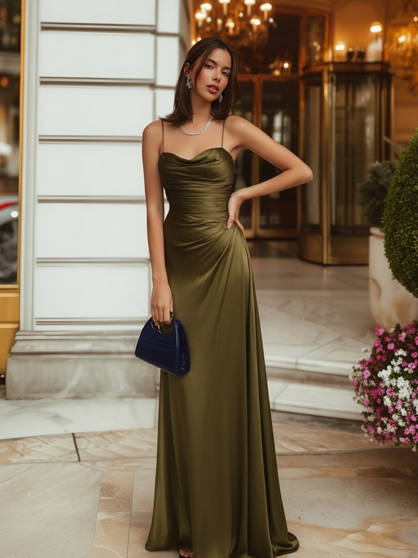 Satin Spaghetti Straps A Line Evening Dresses