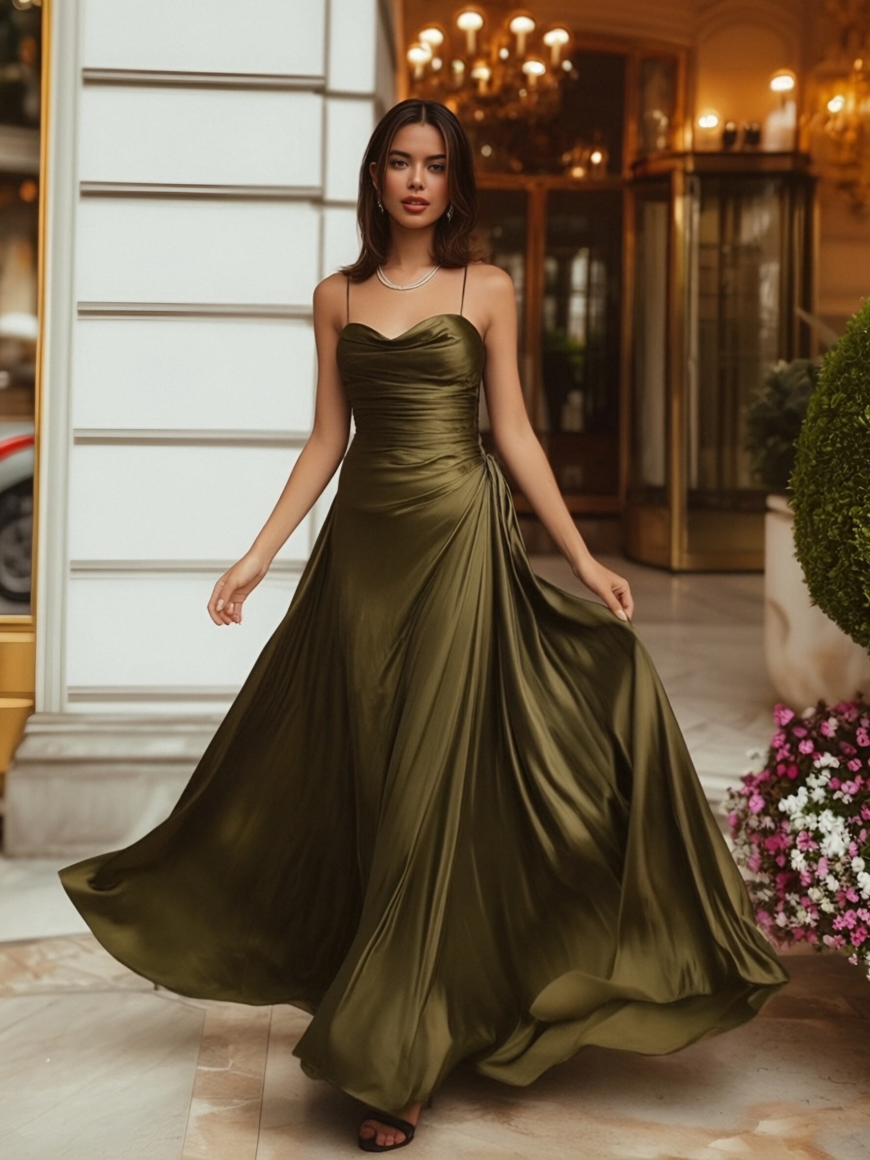 Satin Spaghetti Straps A Line Evening Dresses