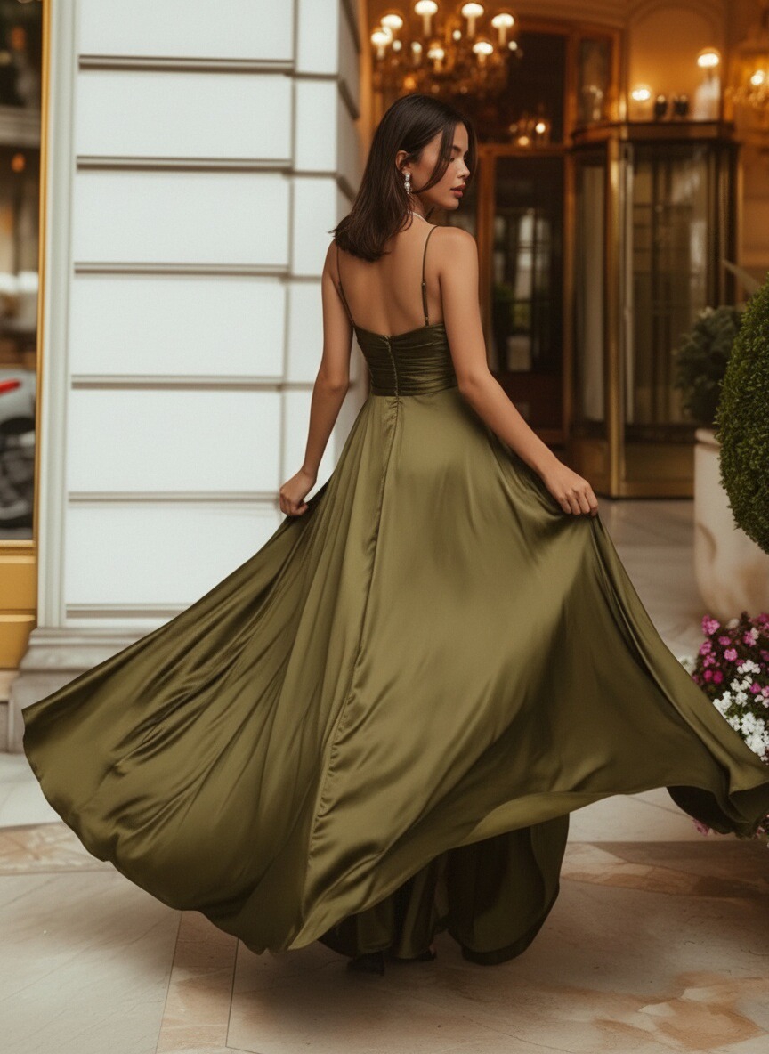 Satin Spaghetti Straps A Line Evening Dresses