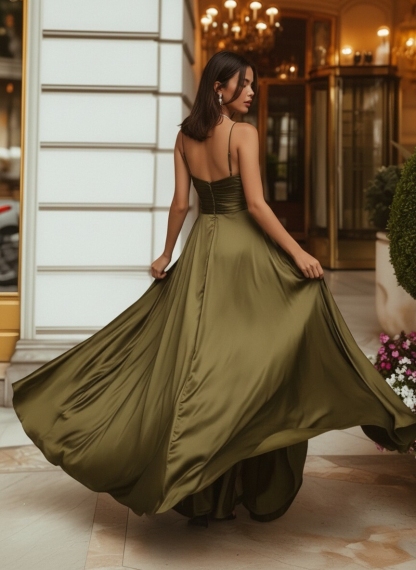 Satin Spaghetti Straps A Line Evening Dresses