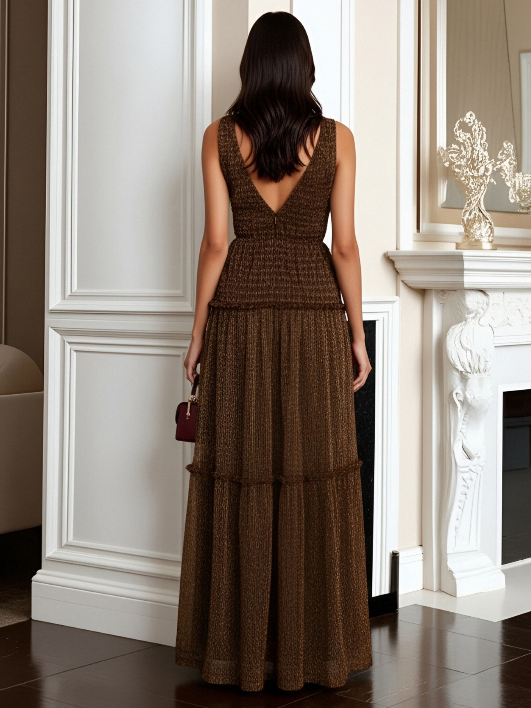 Tulle A Line V Neck Evening Dresses with Ruffles