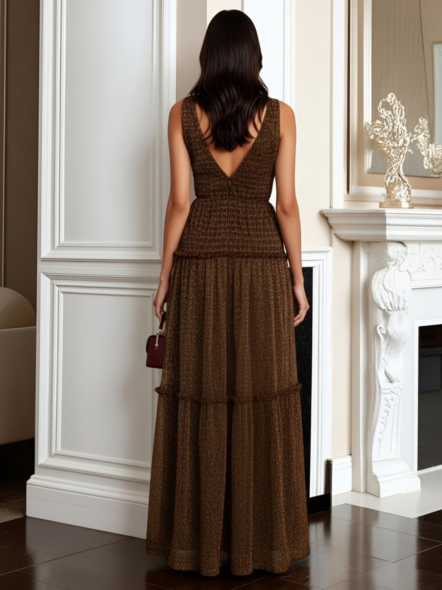 Tulle A Line V Neck Evening Dresses with Ruffles