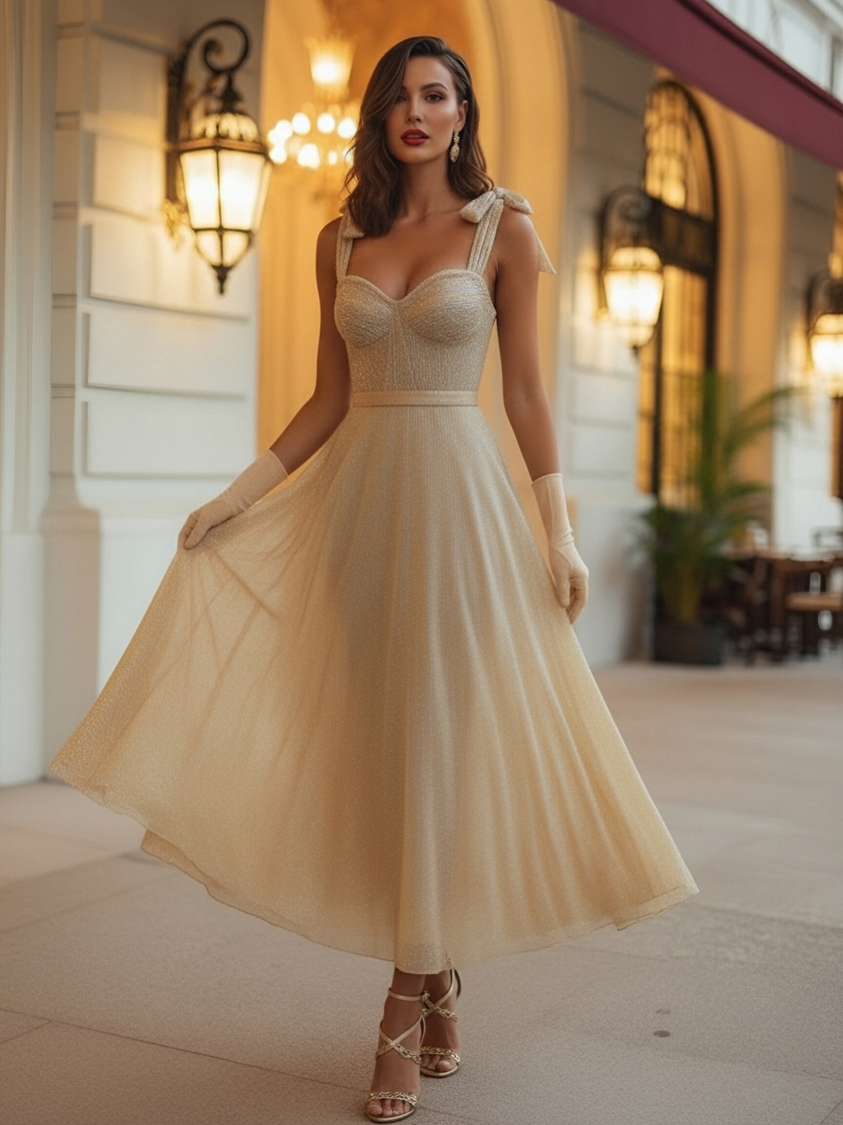 Tulle Spaghetti Straps A Line Evening Dresses with Bow