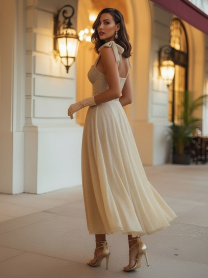 Tulle Spaghetti Straps A Line Evening Dresses with Bow