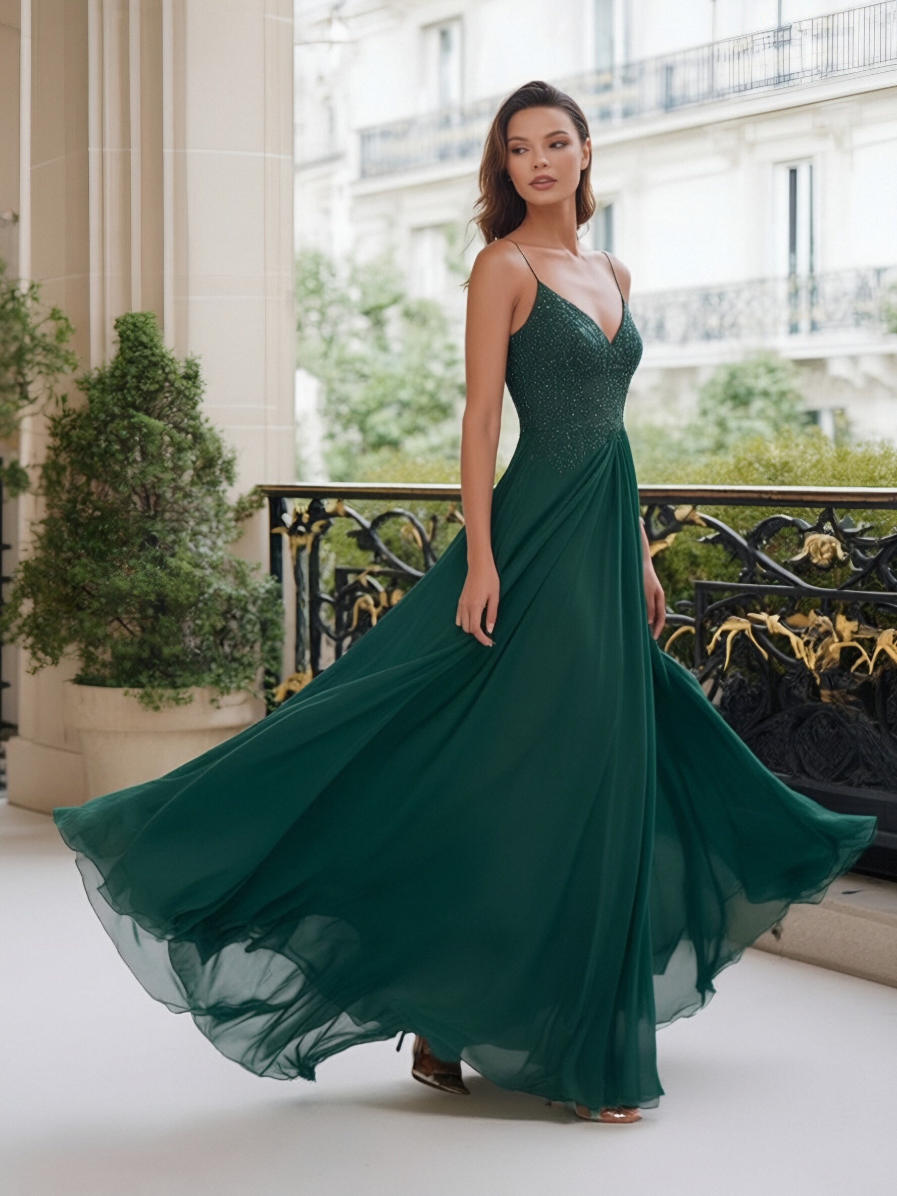 Chiffon Spaghetti Straps Evening Dresses with Pleats