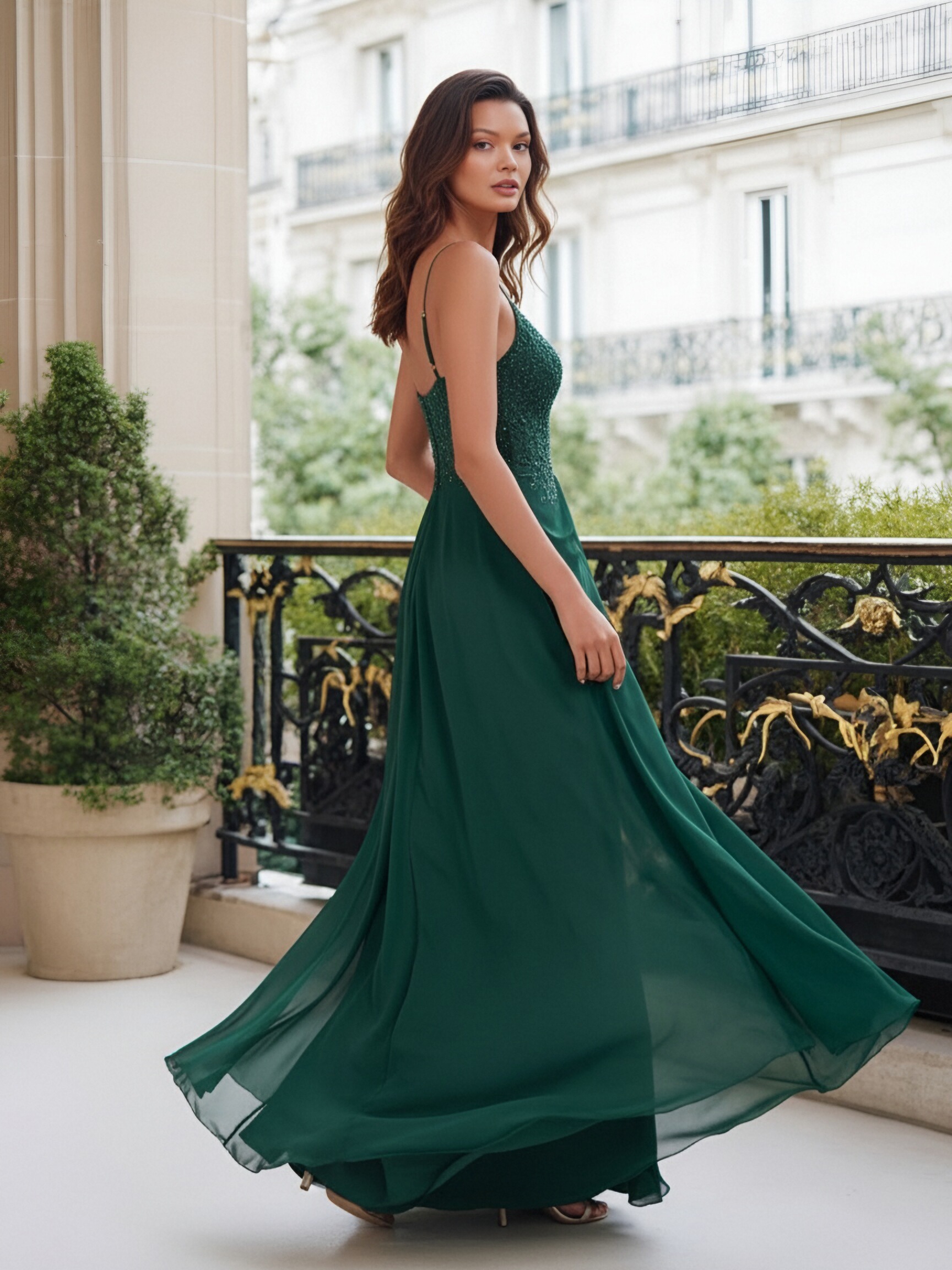 Chiffon Spaghetti Straps Evening Dresses with Pleats