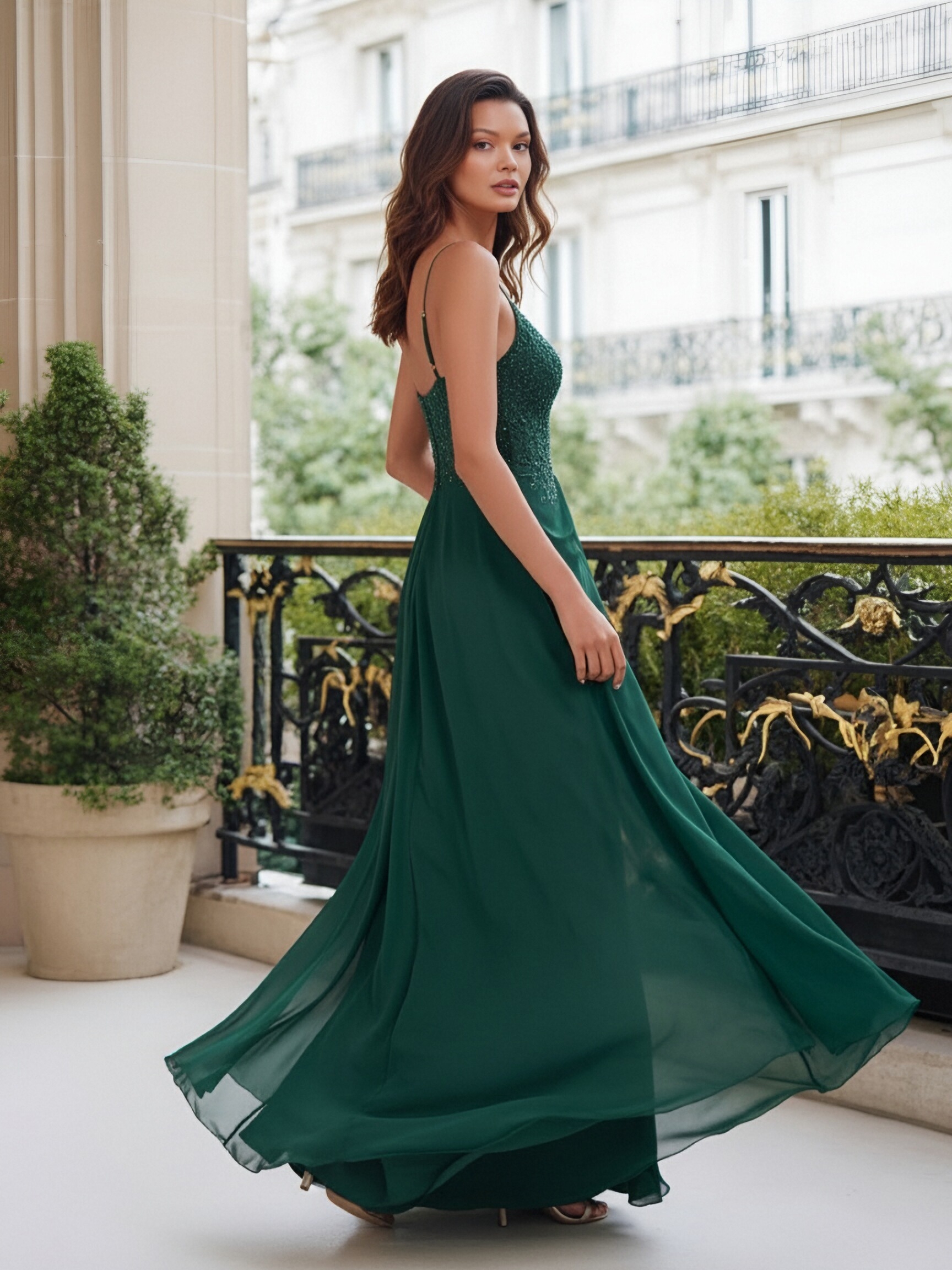 Chiffon Spaghetti Straps Evening Dresses with Pleats