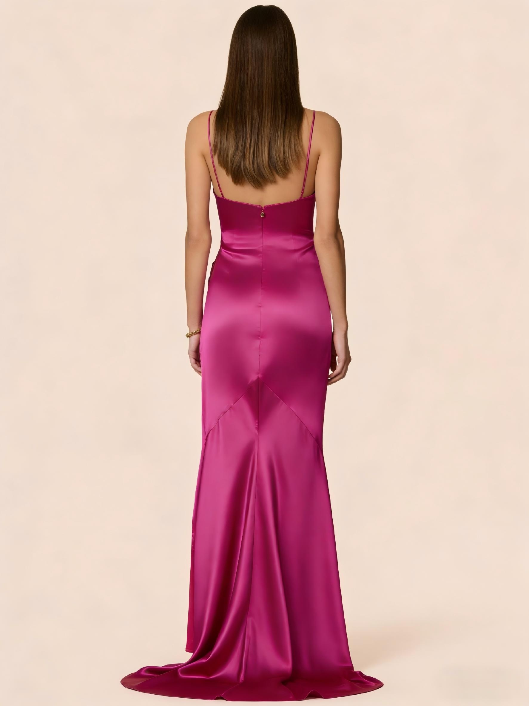 Satin Spaghetti Straps Evening Dresses with Side Slit