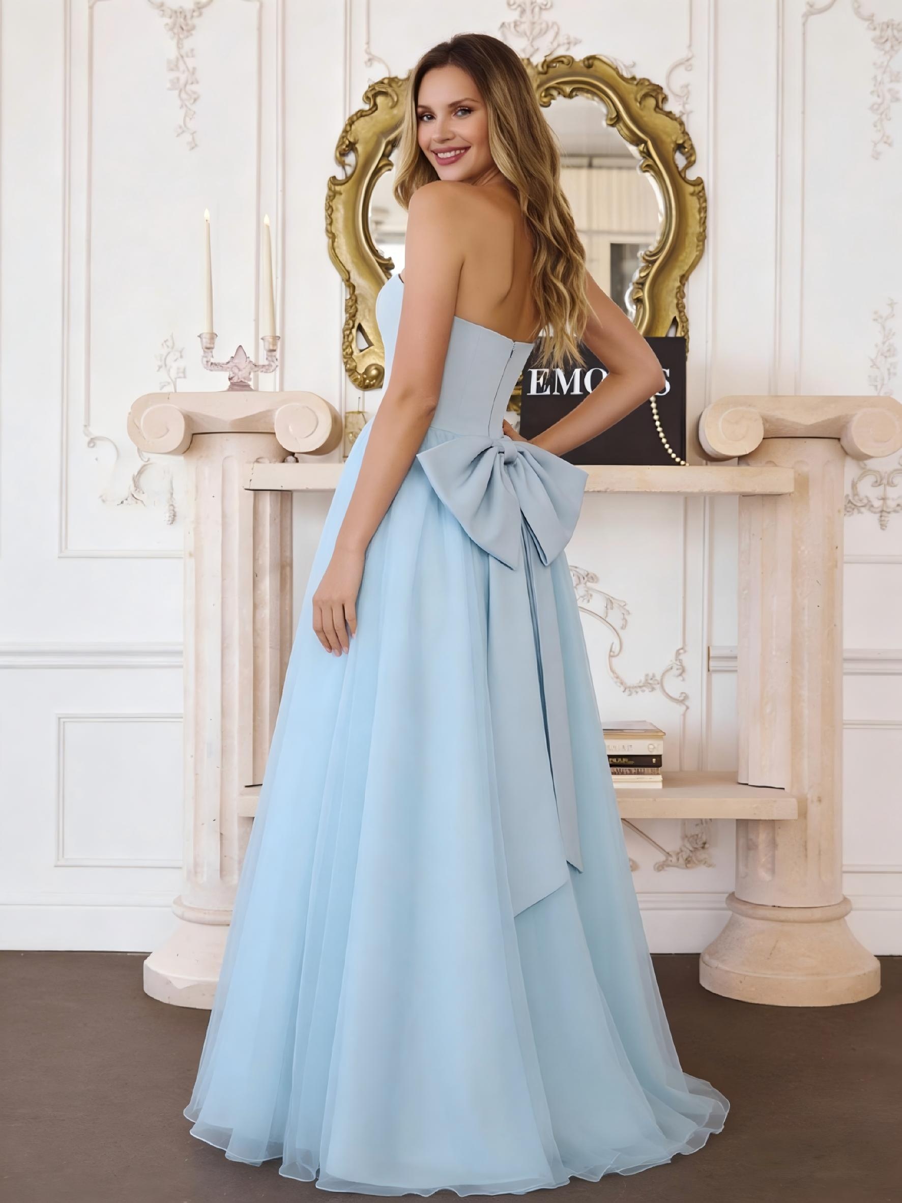 Chiffon Strapless Evening Dresses with Bow