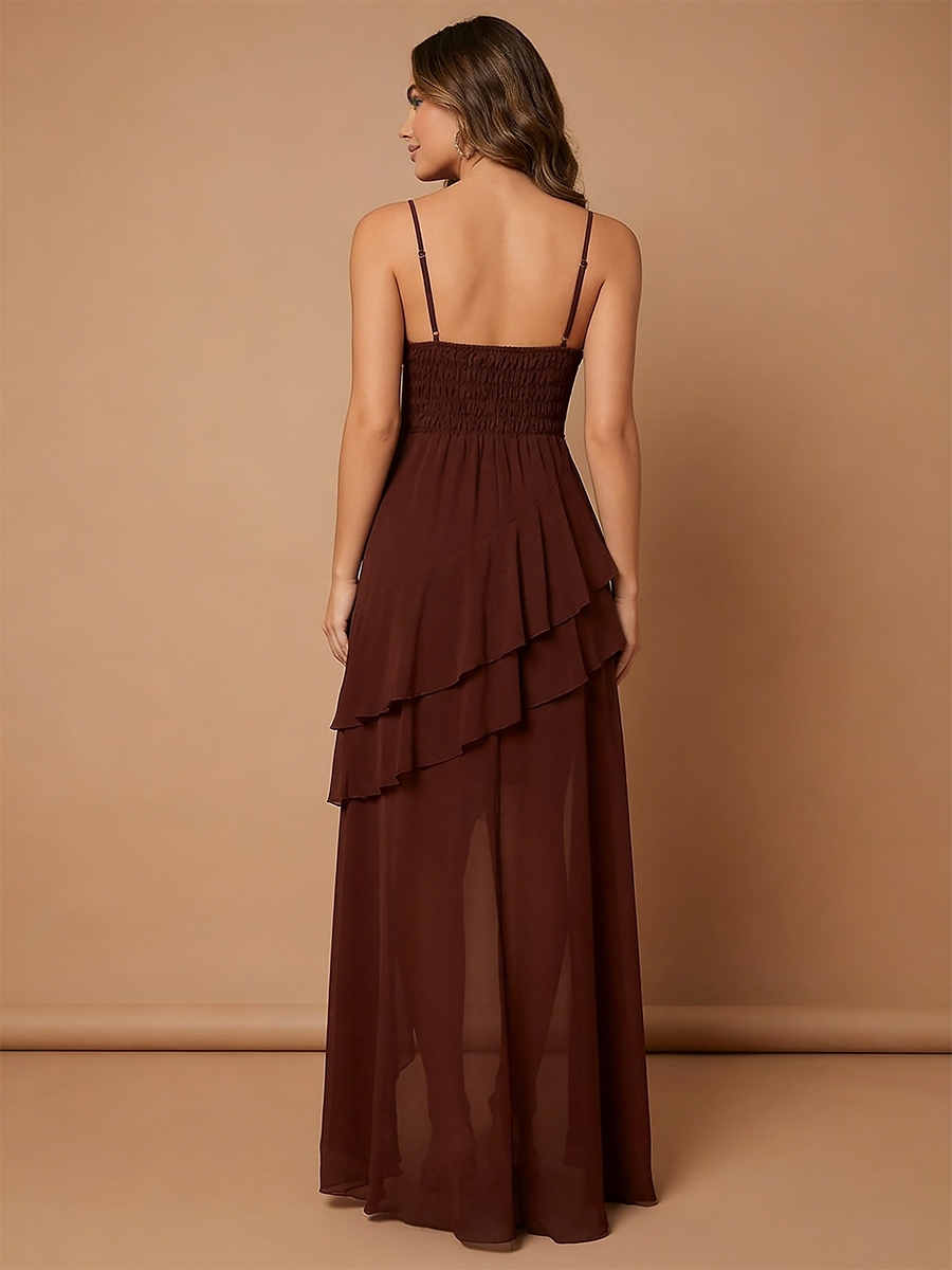 Chiffon Spaghetti Straps Evening Dresses with Slit