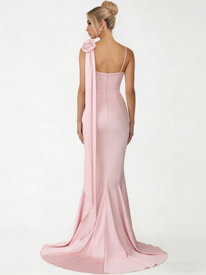 Satin Spaghetti Straps Evening Dresses