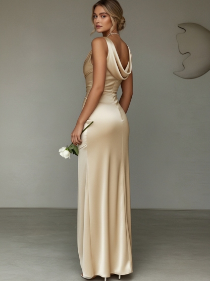 Satin Halter Evening Dresses with Slit