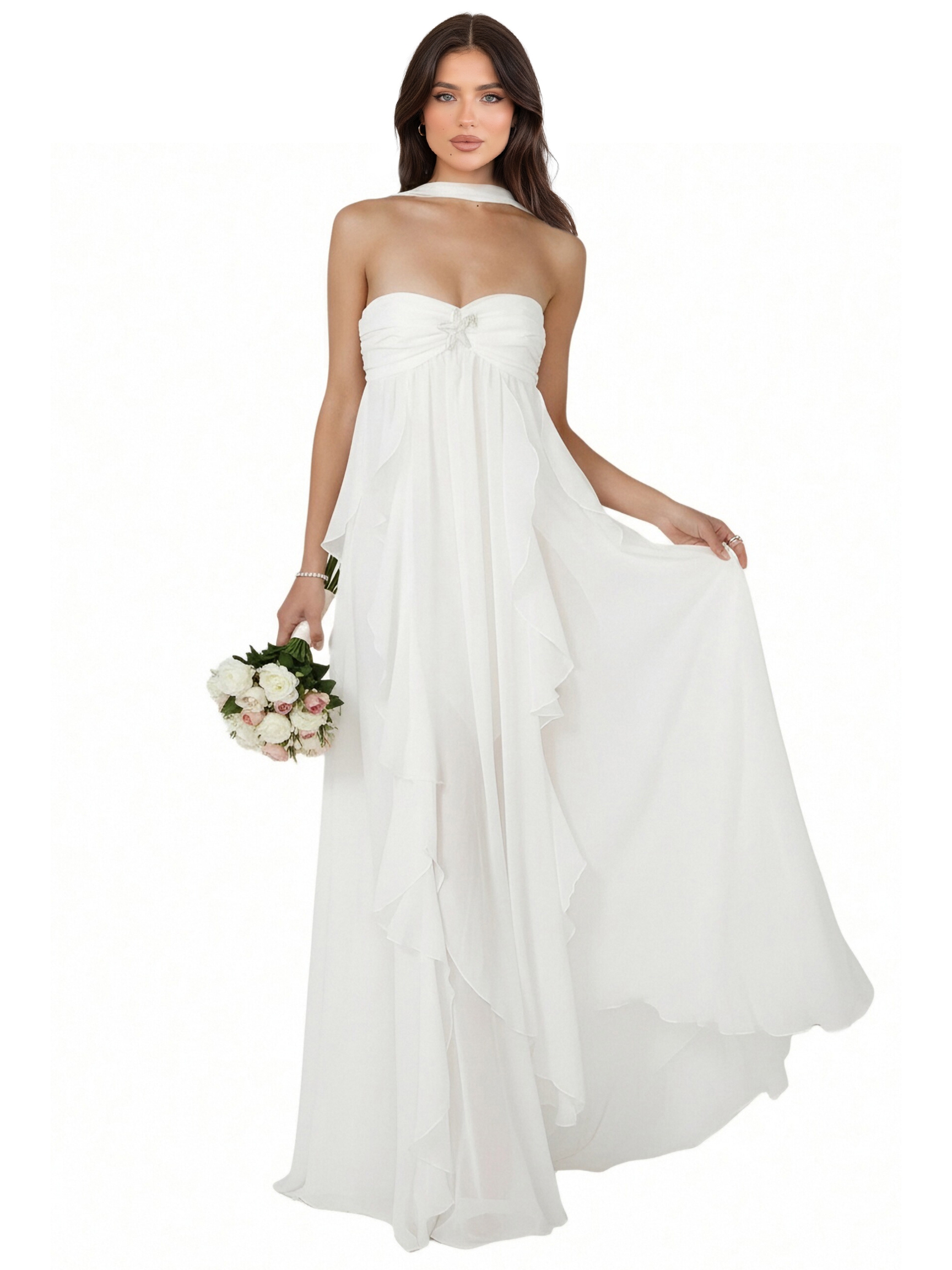 Chiffon Strapless Evening Dresses with Ruffles