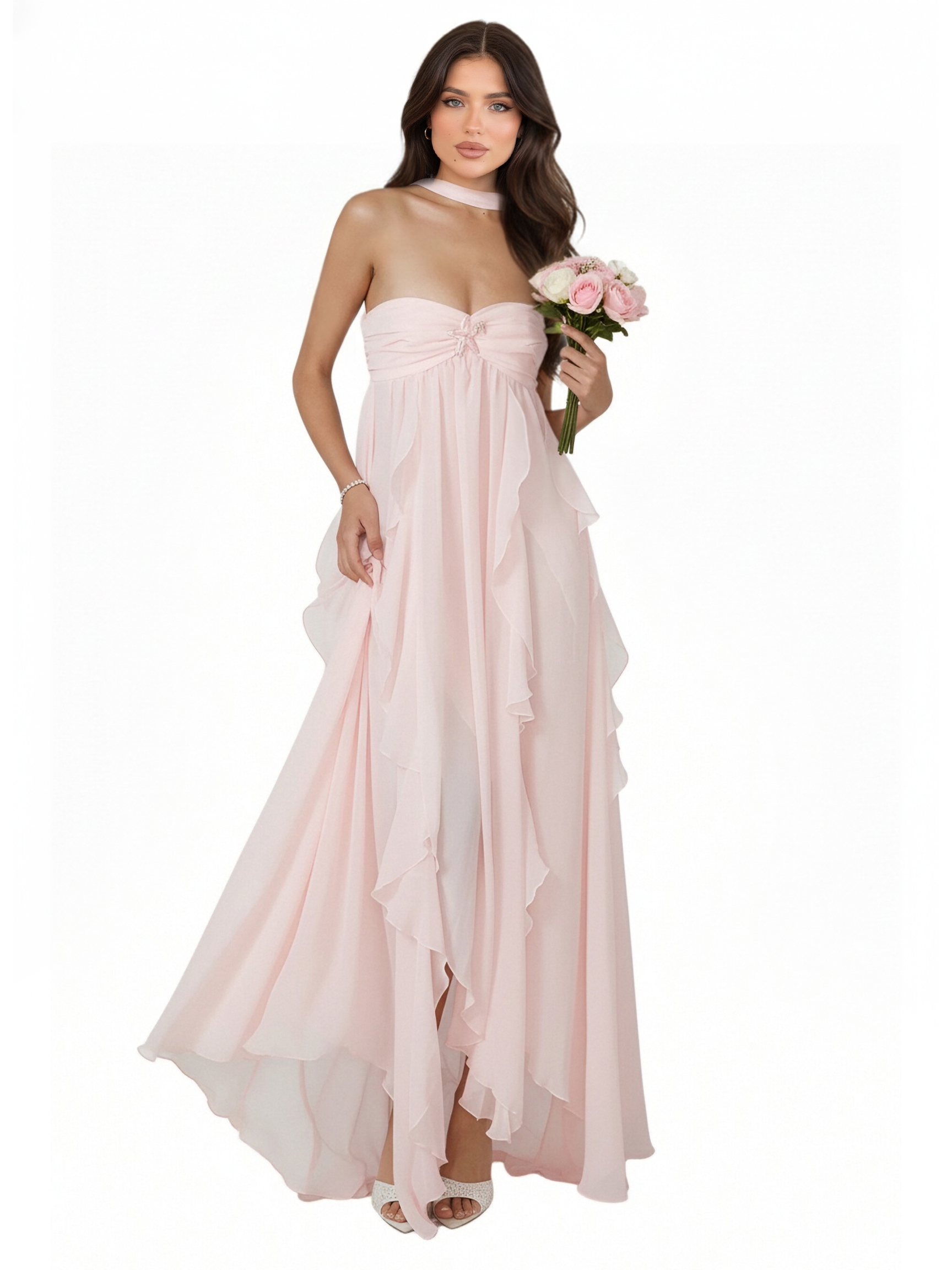 Chiffon Strapless Evening Dresses with Ruffles