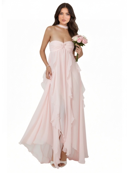 Chiffon Strapless Evening Dresses with Ruffles