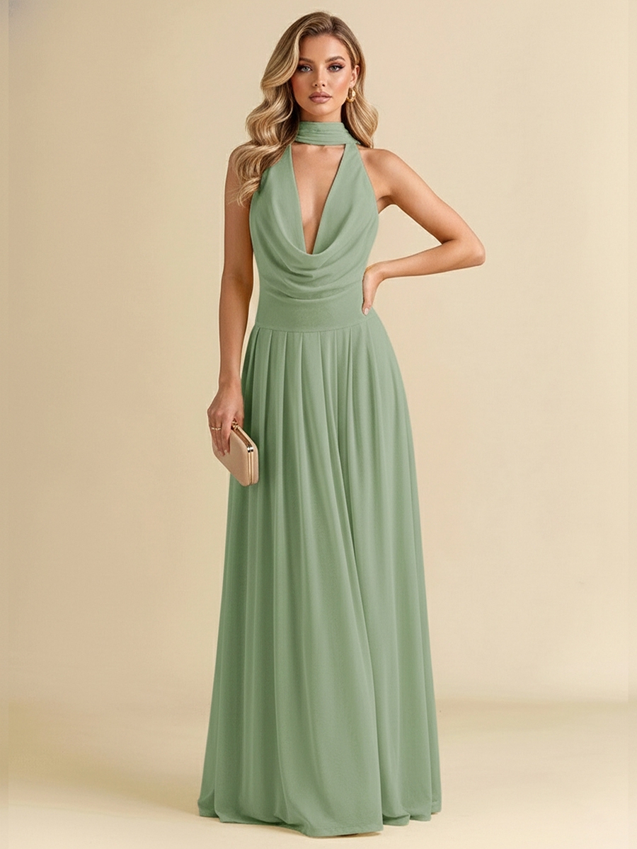 Chiffon Halter Evening Dresses with Pleated