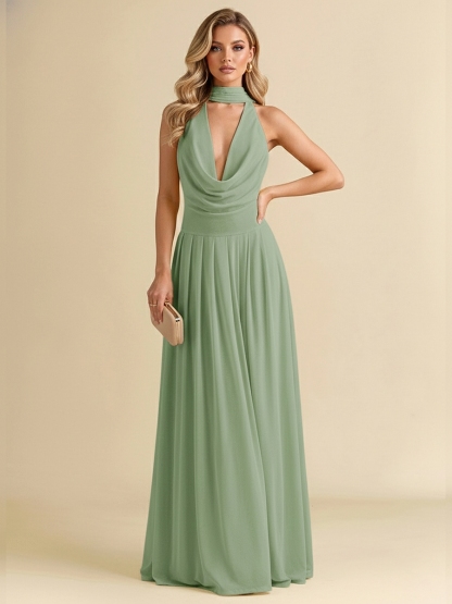 Chiffon Halter Evening Dresses with Pleated