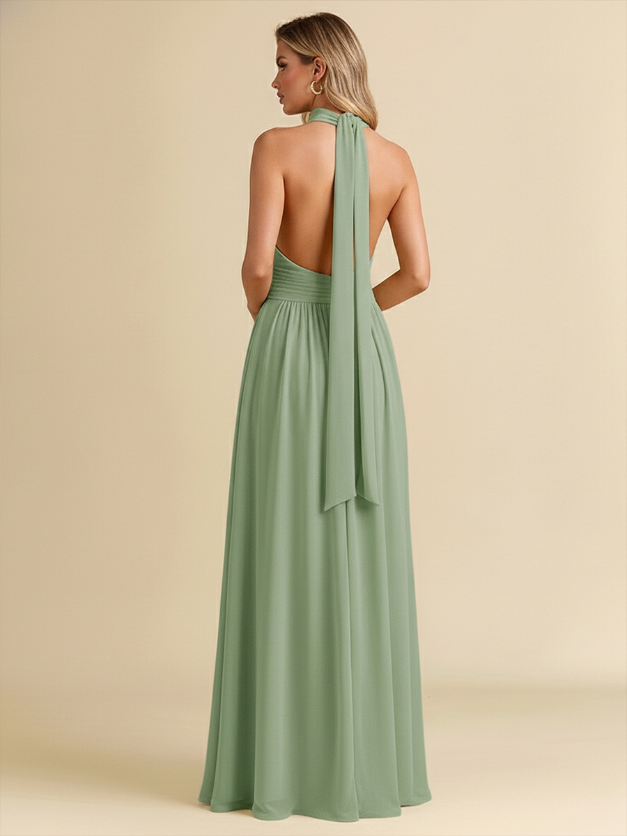 Chiffon Halter Evening Dresses with Pleated