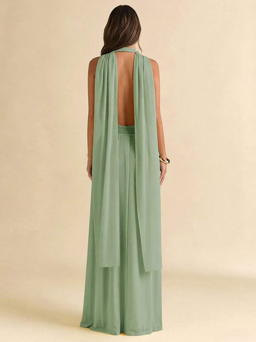 Chiffon Halter Evening Dresses with Pleated