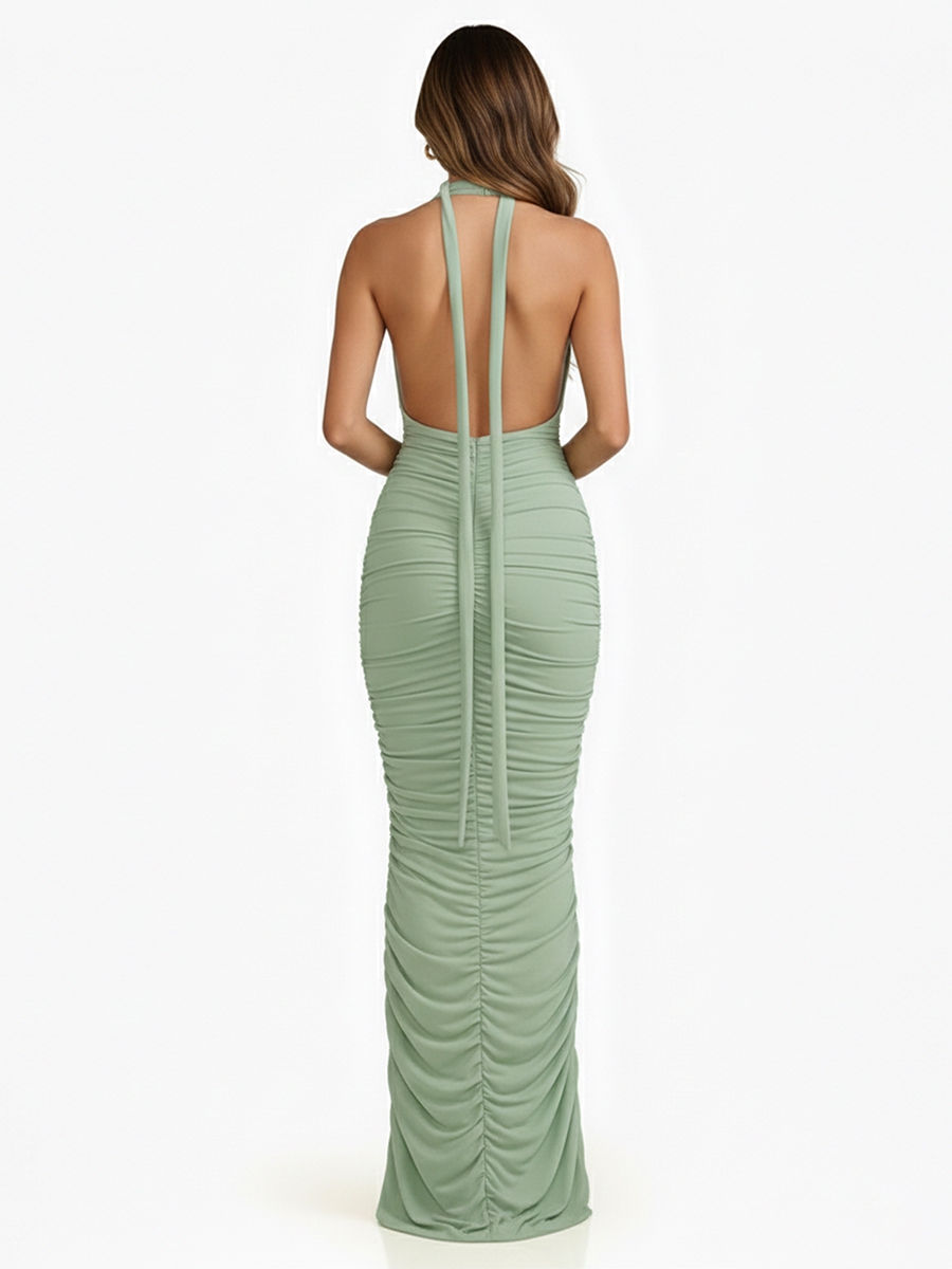 Chiffon Halter Evening Dresses with Pleated