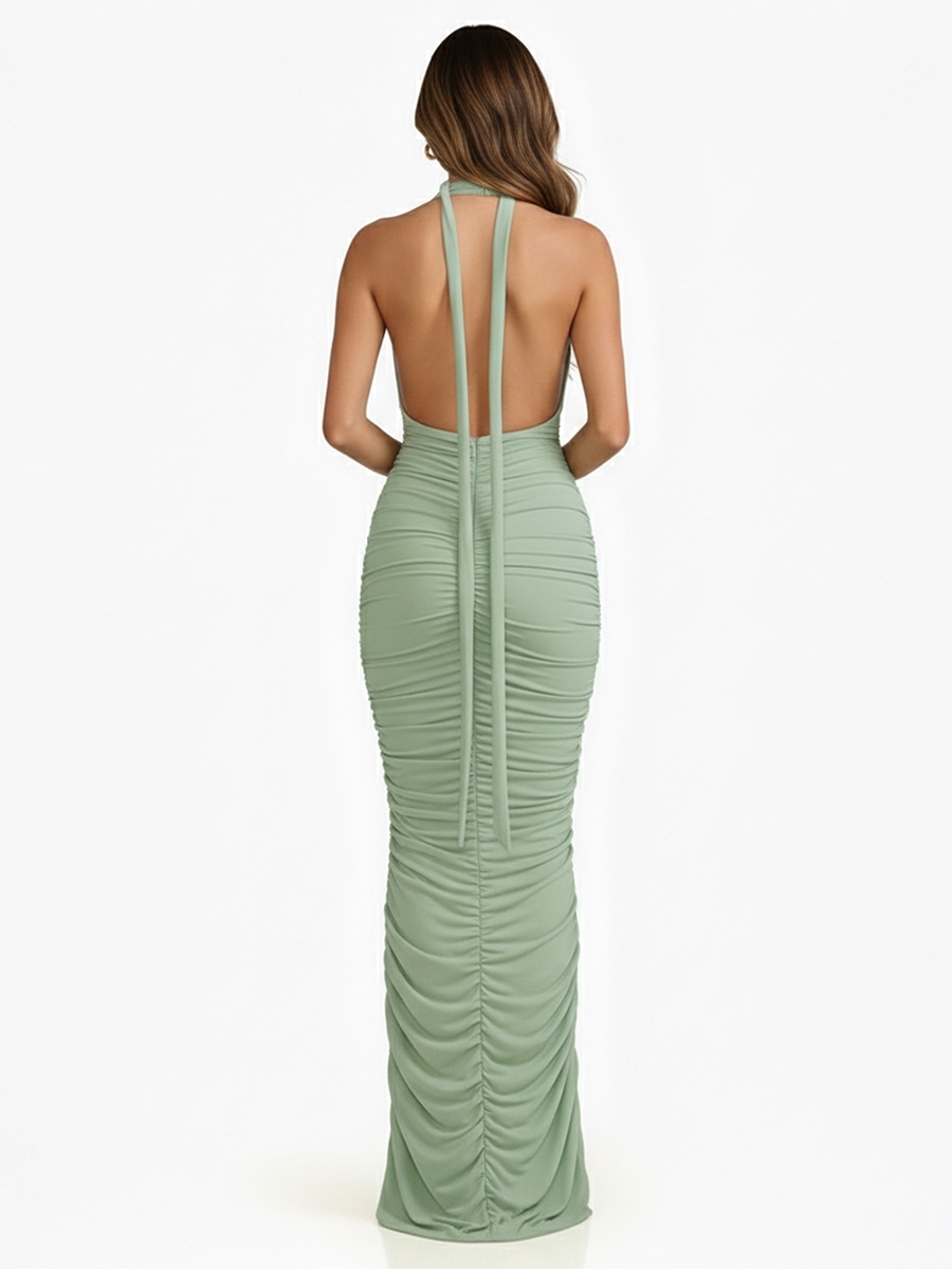 Chiffon Halter Evening Dresses with Pleated