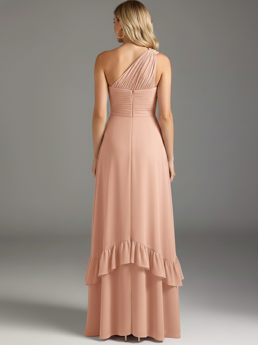 Chiffon One Shoulder Evening Dresses with Slit