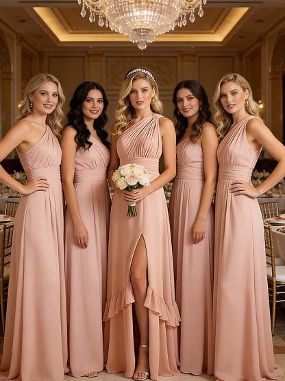 Chiffon One Shoulder Evening Dresses with Slit