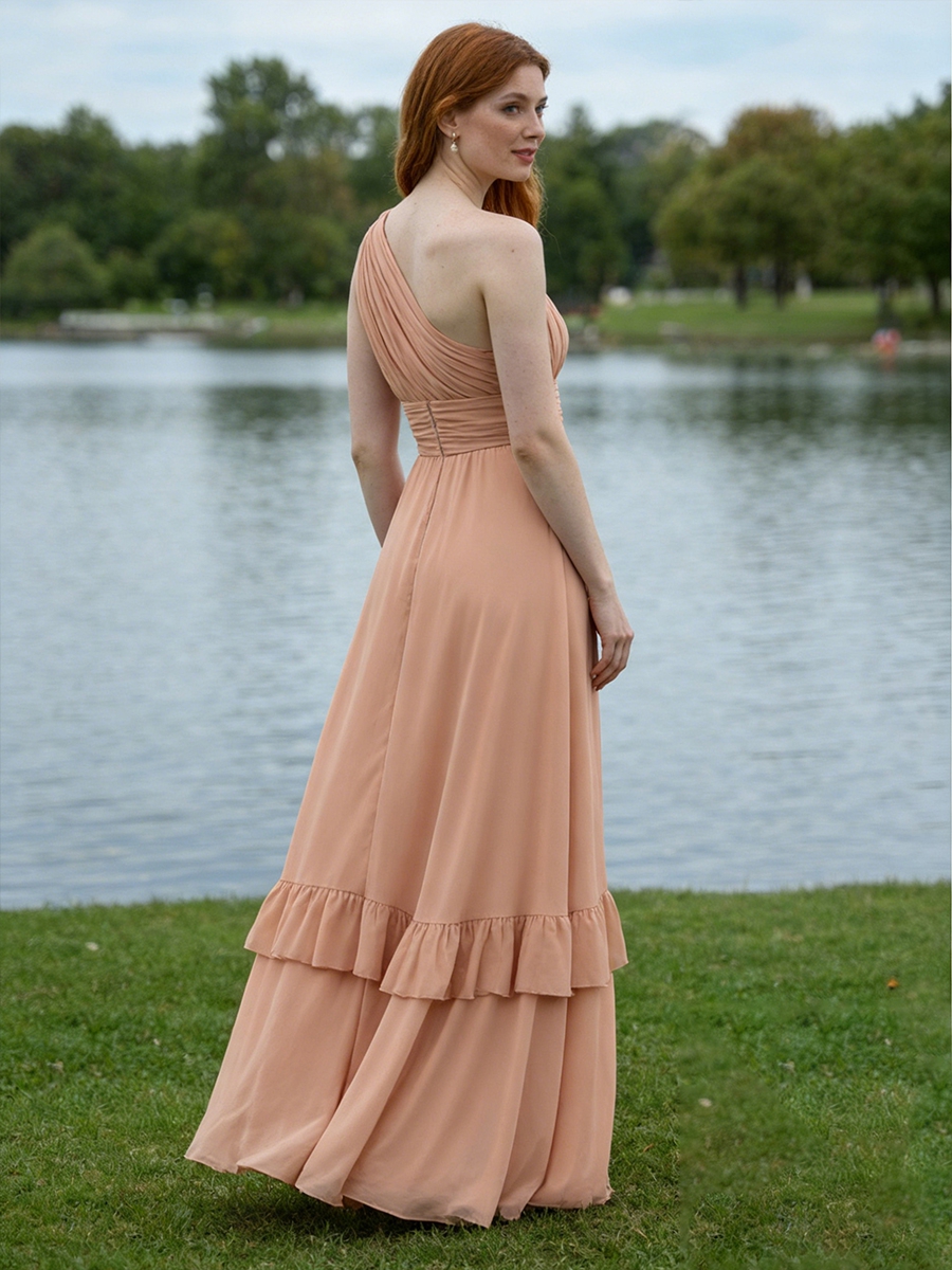 Chiffon One Shoulder Evening Dresses with Slit