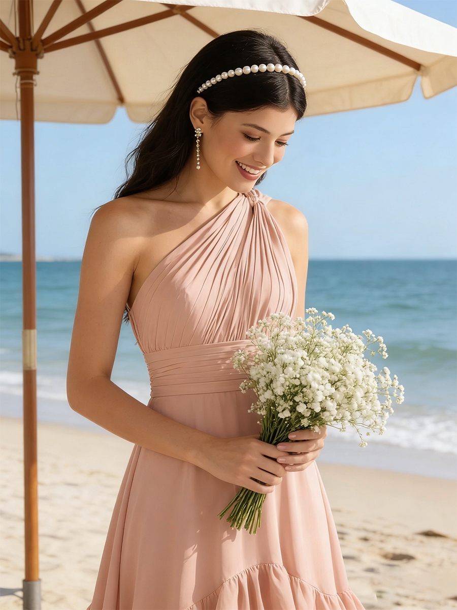 Chiffon One Shoulder Evening Dresses with Slit