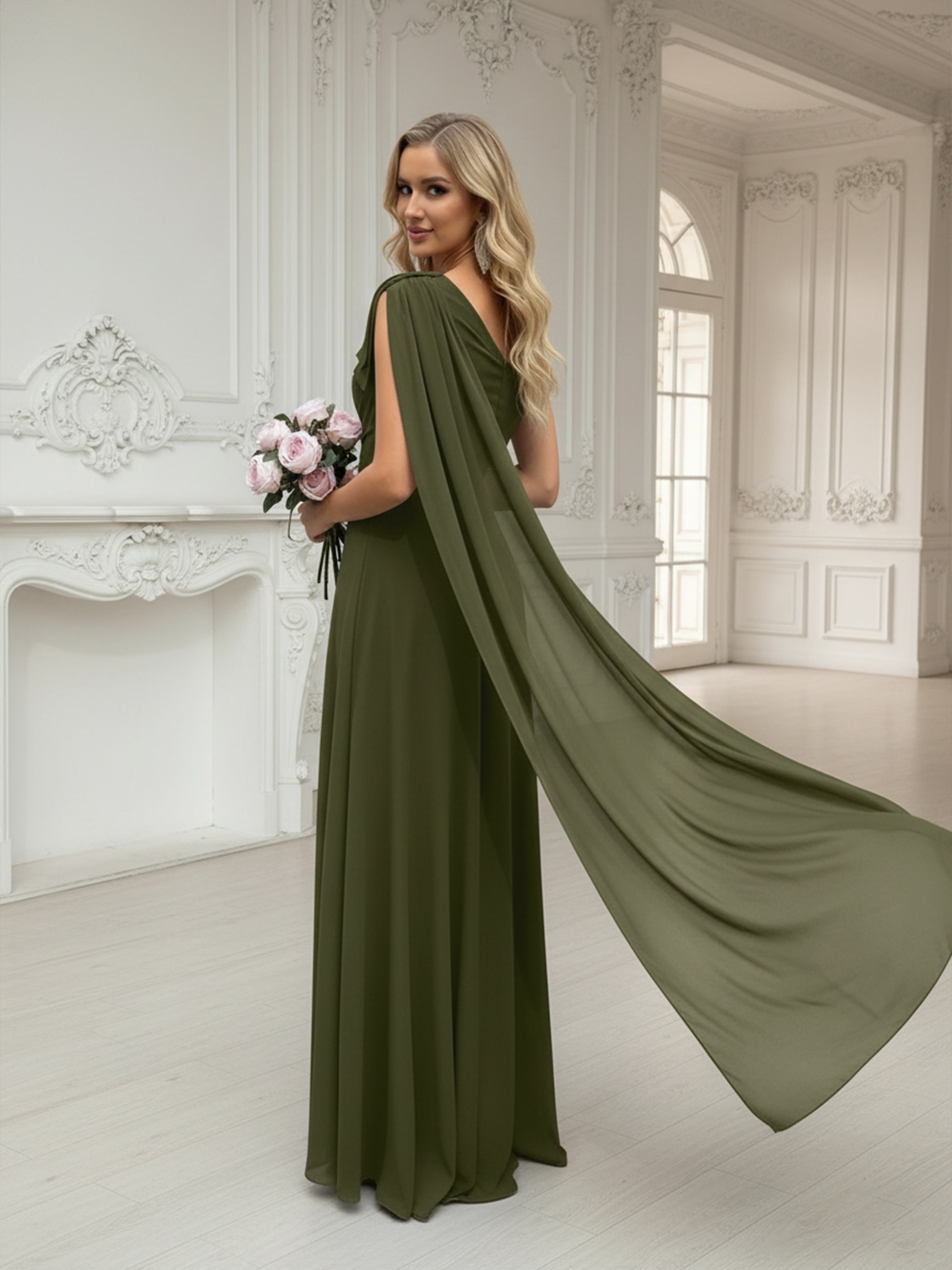 Chiffon One Shoulder Evening Dresses with Slit