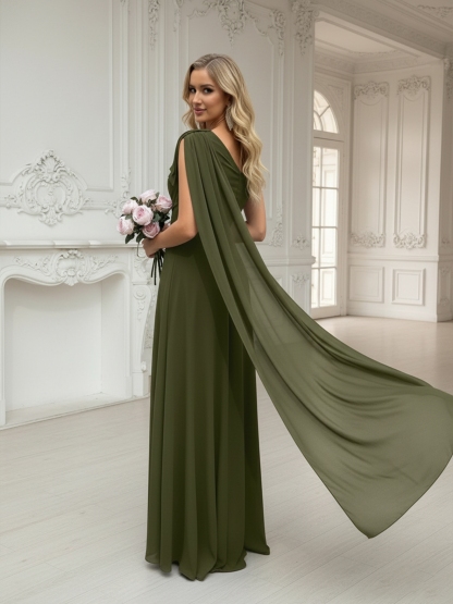 Chiffon One Shoulder Evening Dresses with Slit