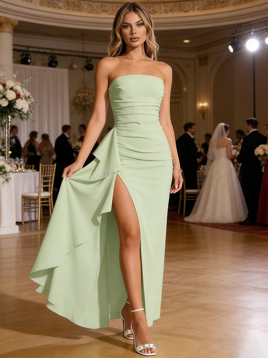 Chiffon Strapless Evening Dresses with Slit