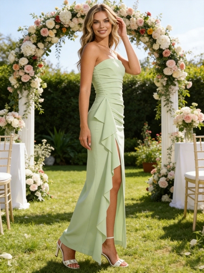 Chiffon Strapless Evening Dresses with Slit