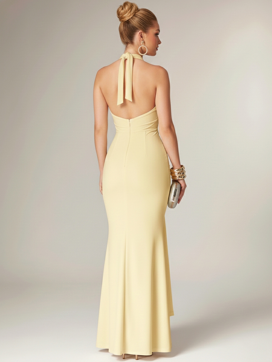 Chiffon Halter Evening Dresses with Pleated