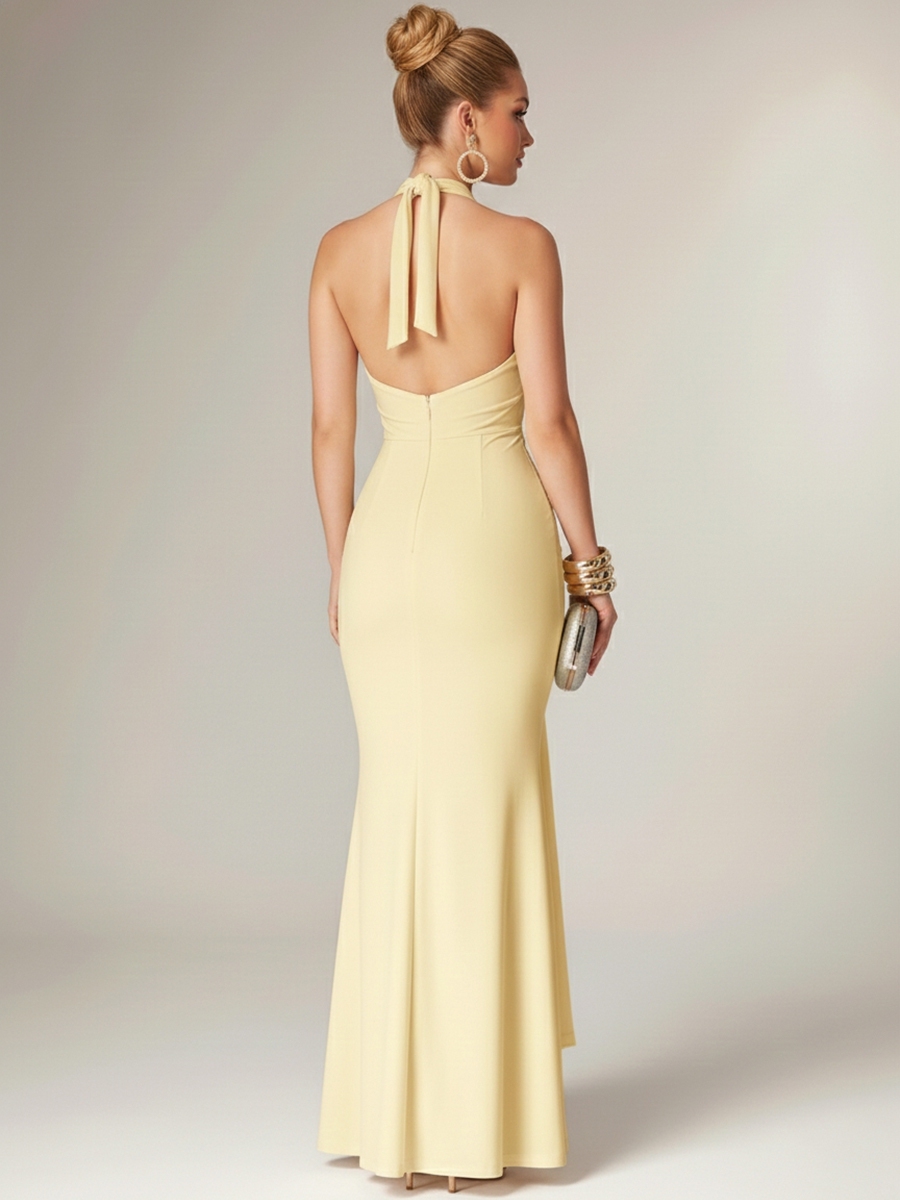 Chiffon Halter Evening Dresses with Pleated