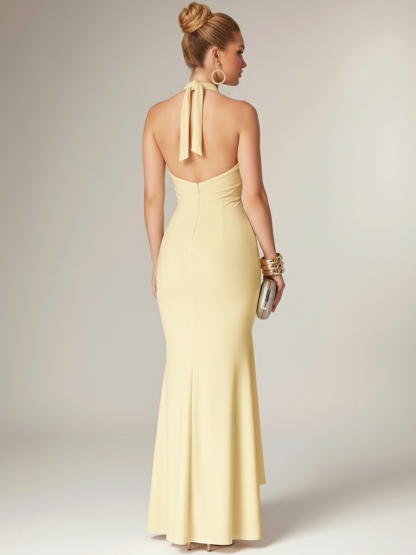 Chiffon Halter Evening Dresses with Pleated