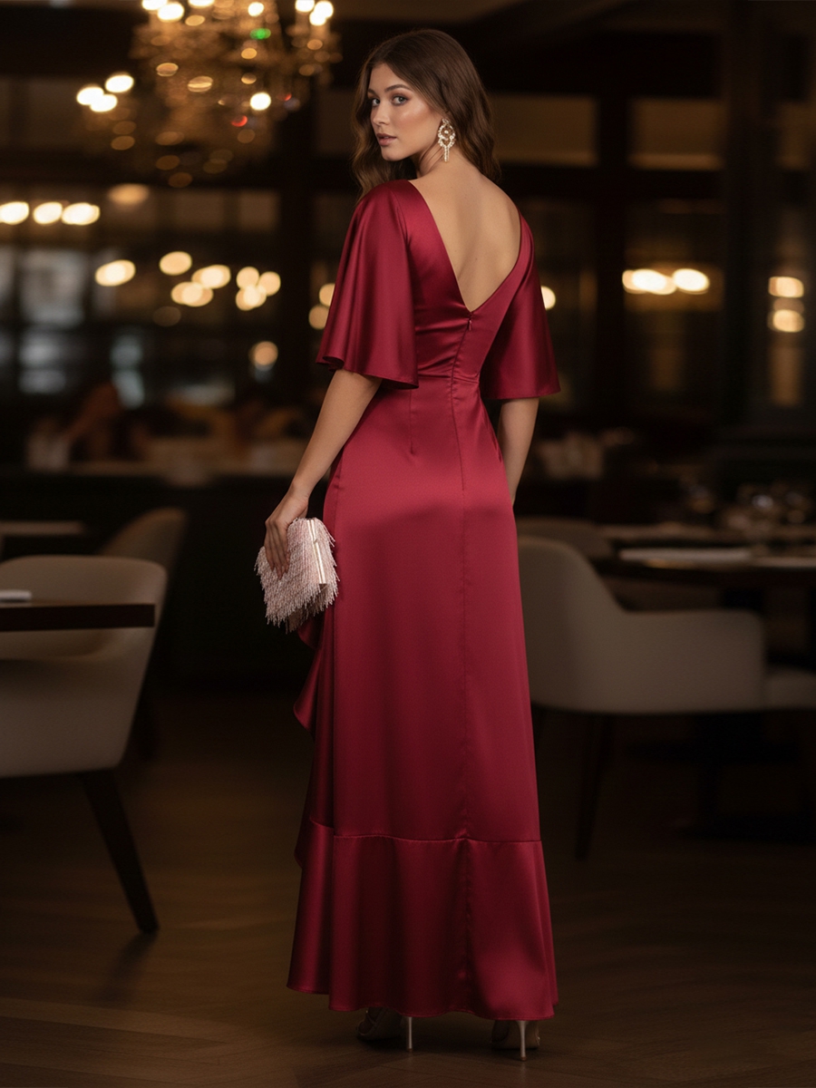 Satin Cowl Neck Evening Dresses with Slit