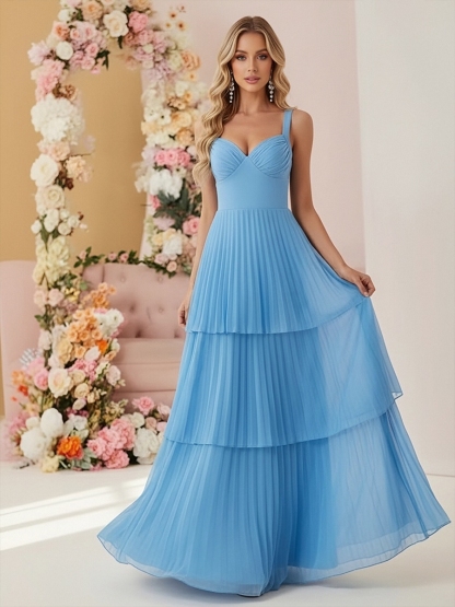 Chiffon Spaghetti Straps Evening Dresses