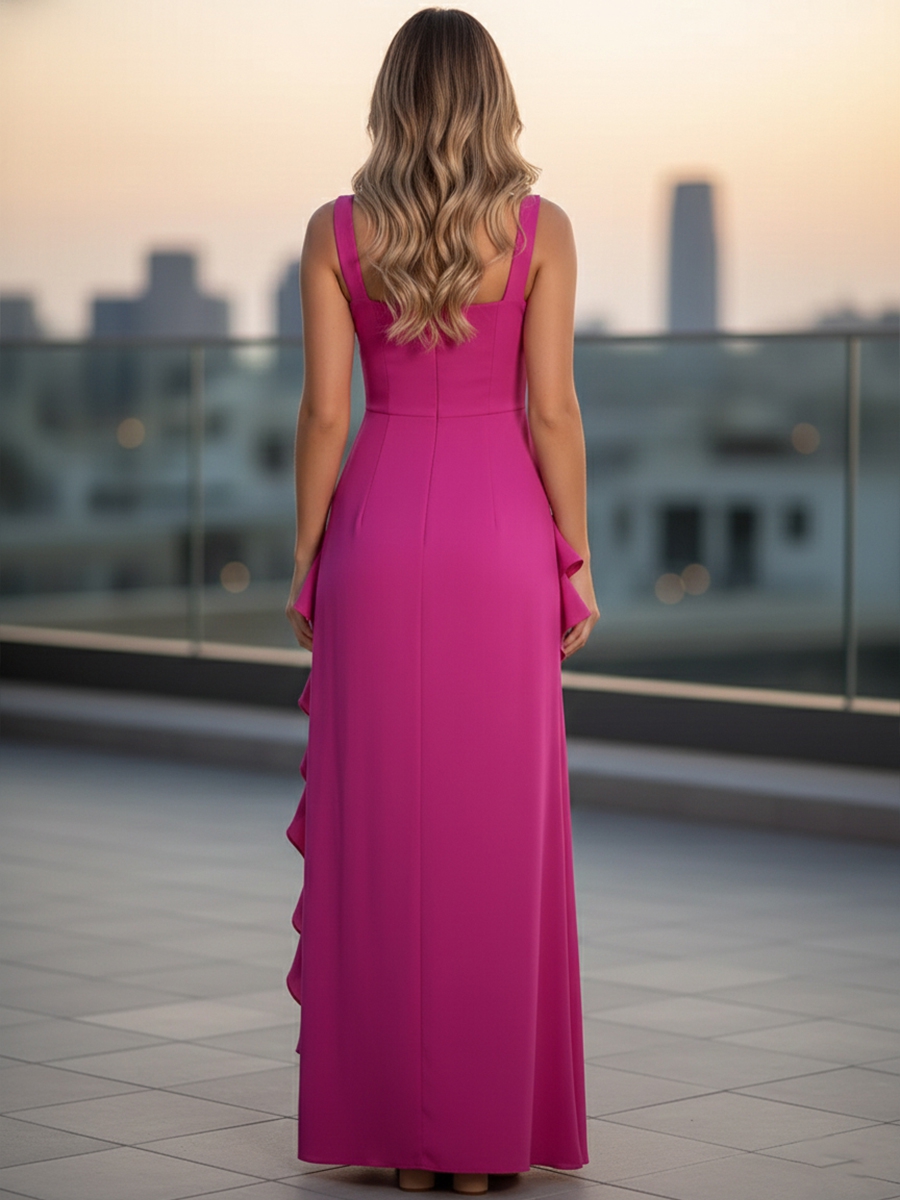 Satin Spaghetti Straps Evening Dresses with Slit