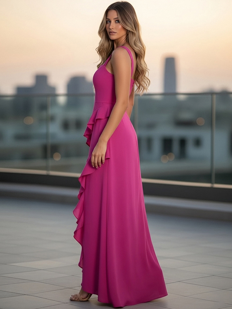 Satin Spaghetti Straps Evening Dresses with Slit