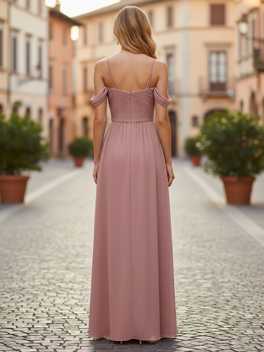 Chiffon Off Shoulder Evening Dresses with Slit