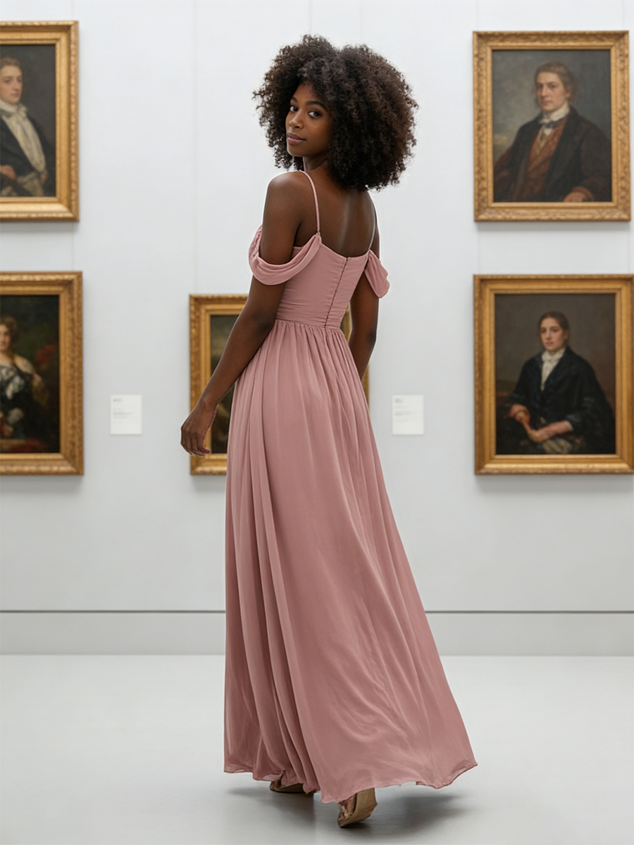 Chiffon Off Shoulder Evening Dresses with Slit