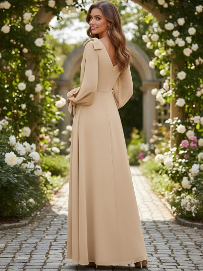 Chiffon V Neck Evening Dresses with Slit