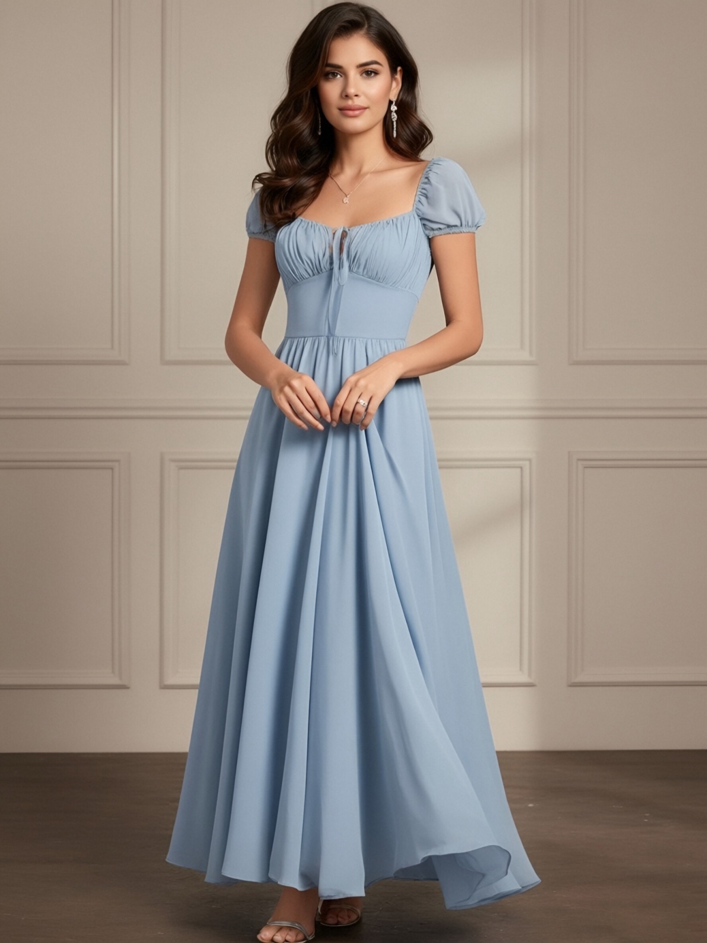 Chiffon Square Neck Evening Dresses with Slit